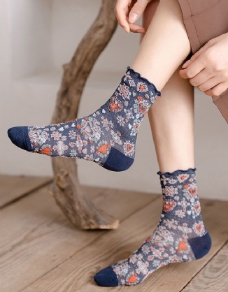 2 Paar Baumwollsocken Mit Glänzendem Vintage-blumenmuster