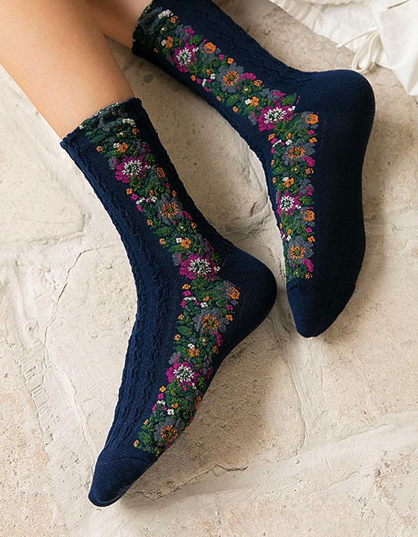 4 Paar Vintage Socken Damen Lange Schlauchsocken Floral