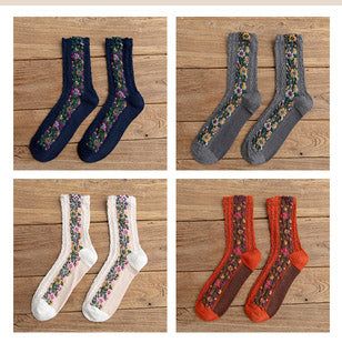 4 Paar Vintage Socken Damen Lange Schlauchsocken Floral