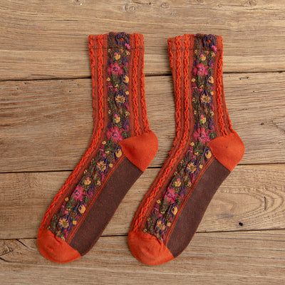 4 Paar Vintage Socken Damen Lange Schlauchsocken Floral