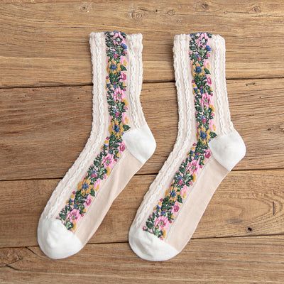 4 Paar Vintage Socken Damen Lange Schlauchsocken Floral