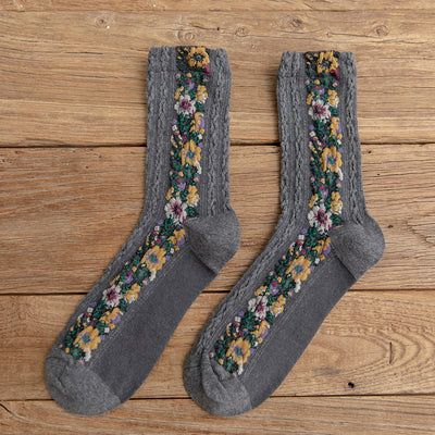 4 Paar Vintage Socken Damen Lange Schlauchsocken Floral