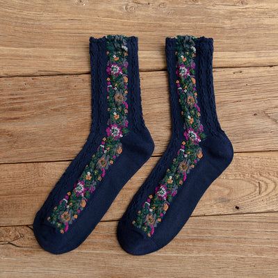 4 Paar Vintage Socken Damen Lange Schlauchsocken Floral