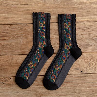 4 Paar Vintage Socken Damen Lange Schlauchsocken Floral