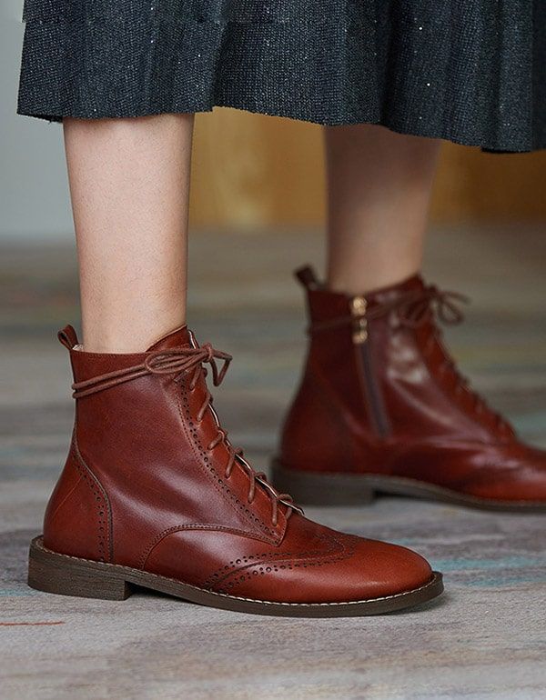 Britischer Stil Handgefertigte Vintage Schnür-oxford-stiefel