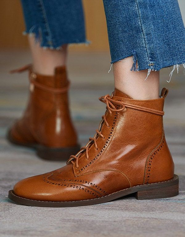 Britischer Stil Handgefertigte Vintage Schnür-oxford-stiefel