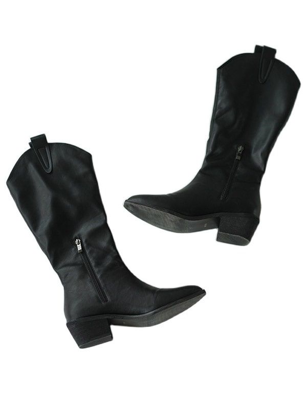 Damen Retro Spitzkopf Lange Lederstiefel