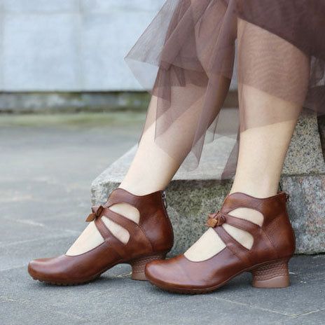 Elegante Klobige Retro-schuhe Aus Leder Für Damen| Geschenk Schuhe