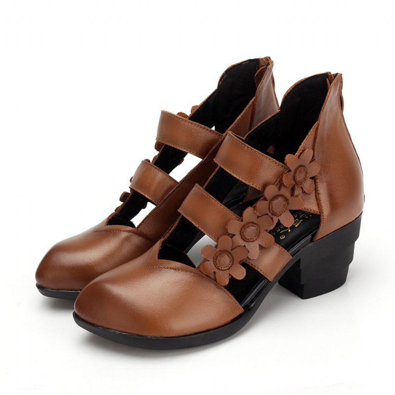 Ethno Handgefertigte Leder Sommer Chunky Heels