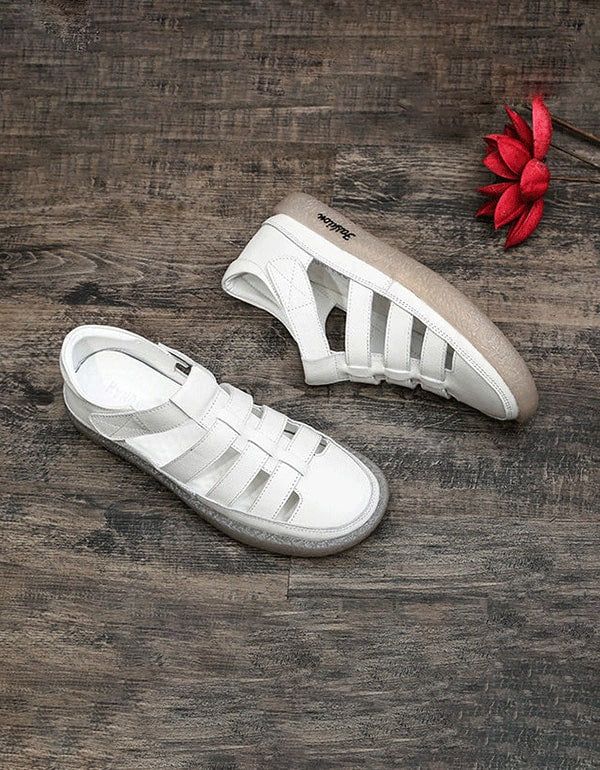 Flache Sommersandalen Aus Leder Mit Aussparungen Für Damen