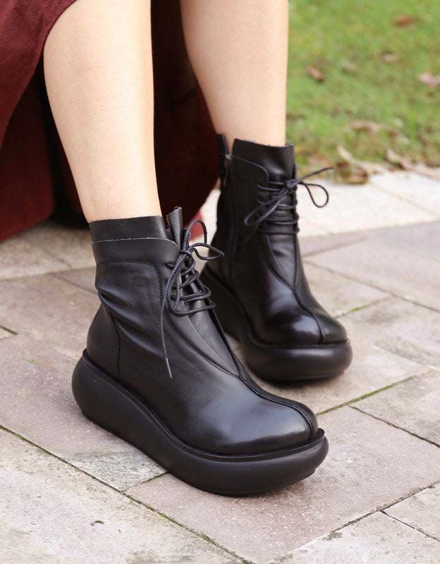 Handgefertigte Bequeme Retro-keilstiefel Zum Schnüren