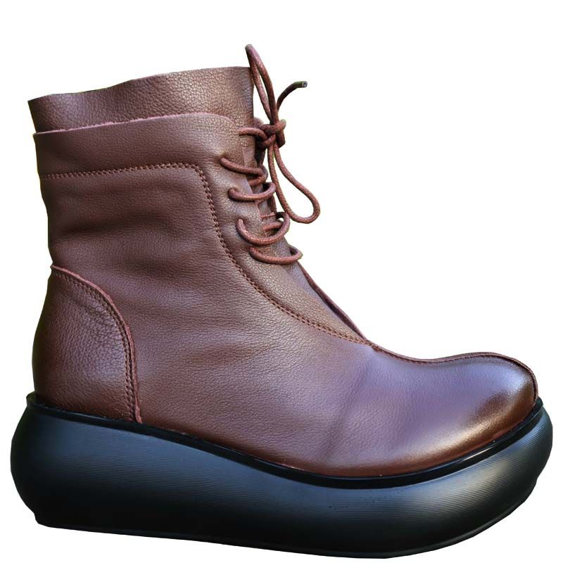 Handgefertigte Bequeme Retro-keilstiefel Zum Schnüren