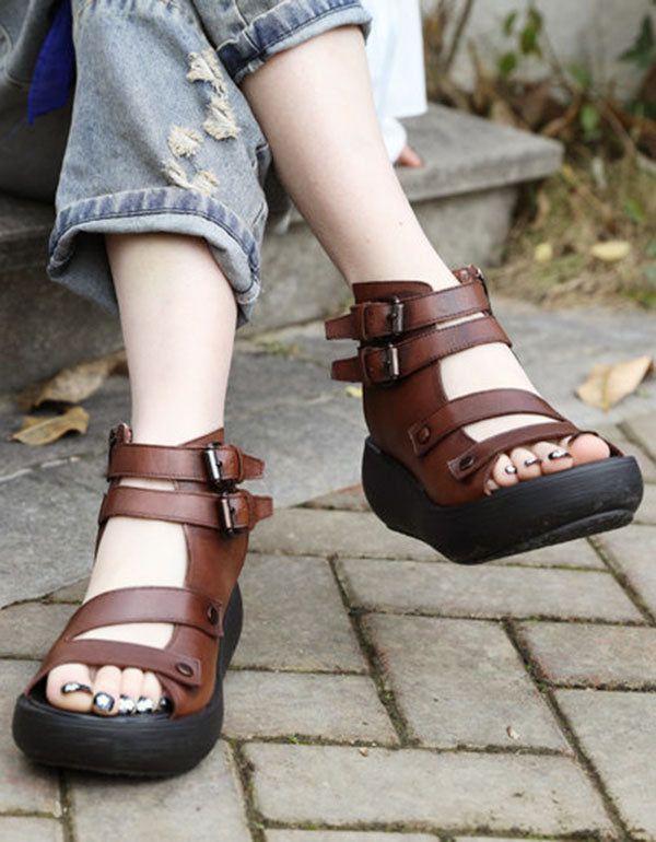 Handgefertigte Damen-retro-knöchelriemen-sandalen