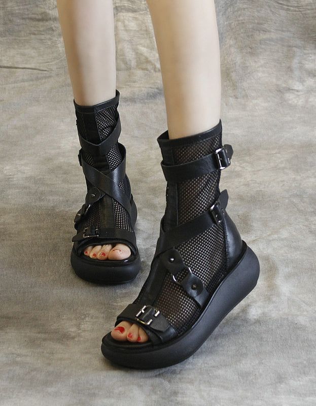 Handgefertigte Lederriemen-sommerstiefel Im Punk-stil