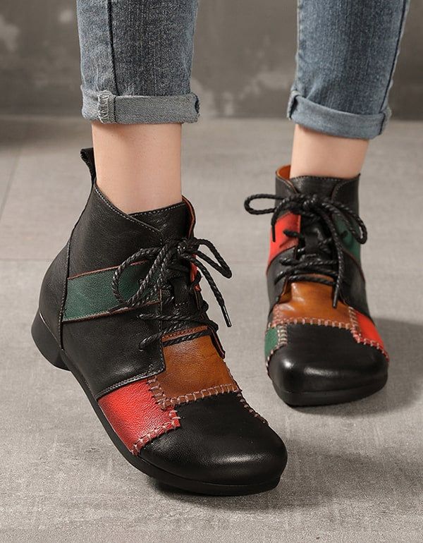 Handgefertigte Retro-lederstiefel Im Ethno-stil