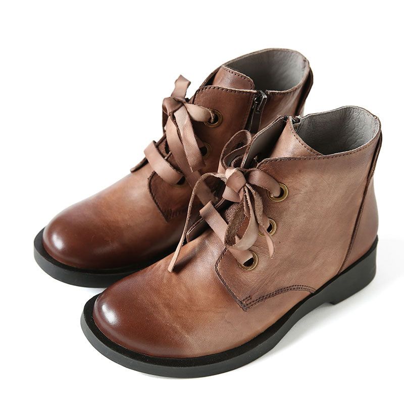 Handgefertigte Retro-lederstiefeletten Für Damen