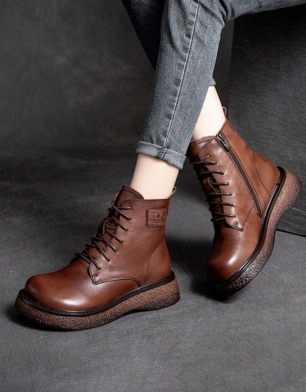 Handgefertigte Retro-stiefel Mit Rundem Kopf Für Damen