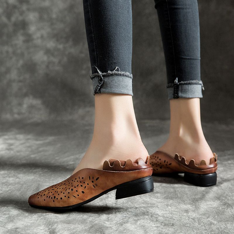 Handgefertigte Spitze Damen-flats Aus Retro-leder