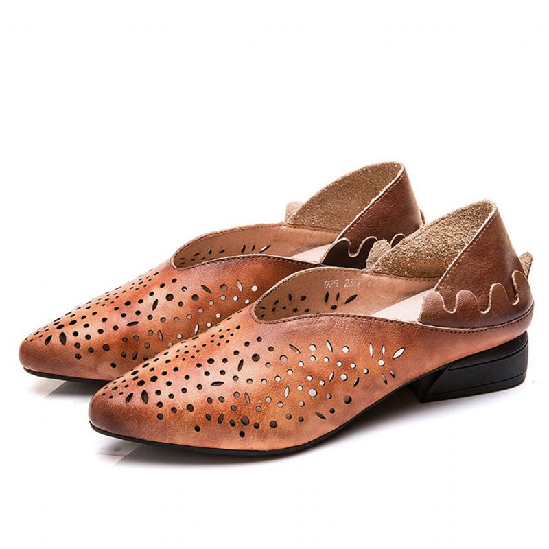 Handgefertigte Spitze Damen-flats Aus Retro-leder