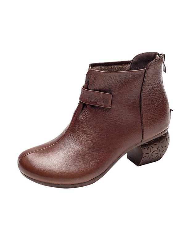 Herbst Bequeme Vintage Leder Chunky Boots