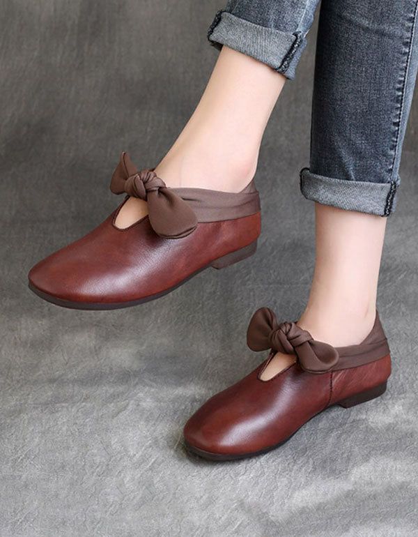 Herbst Retro Leder Handgefertigte Flache Schuhe