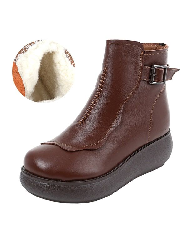 Herbst-winter-retro-leder-keilstiefel Für Frauen