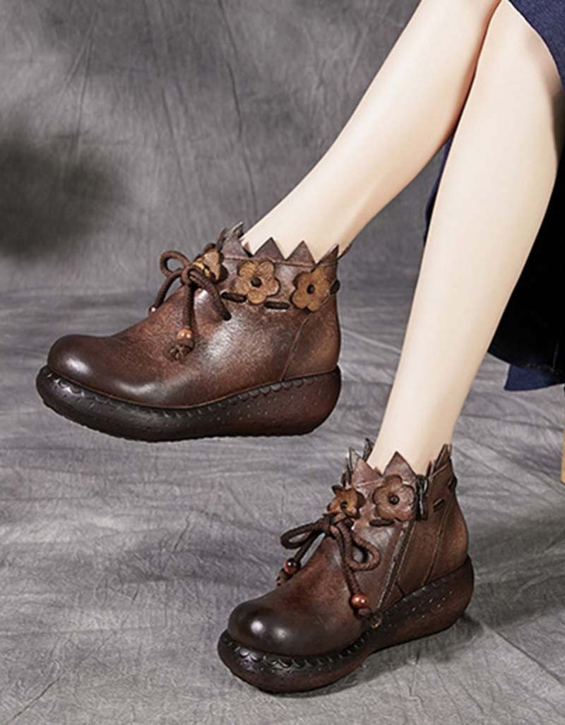 Lace-up Flowers Handmade Retro Boots Damen