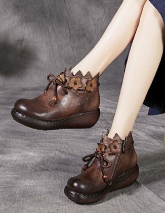 Lace-up Flowers Handmade Retro Boots Damen