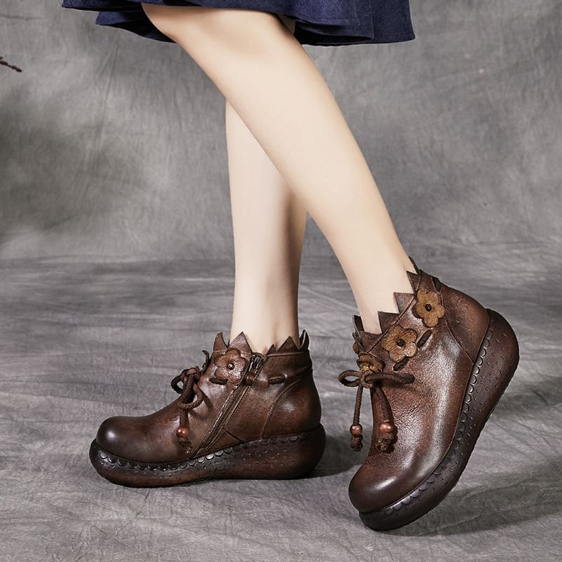 Lace-up Flowers Handmade Retro Boots Damen