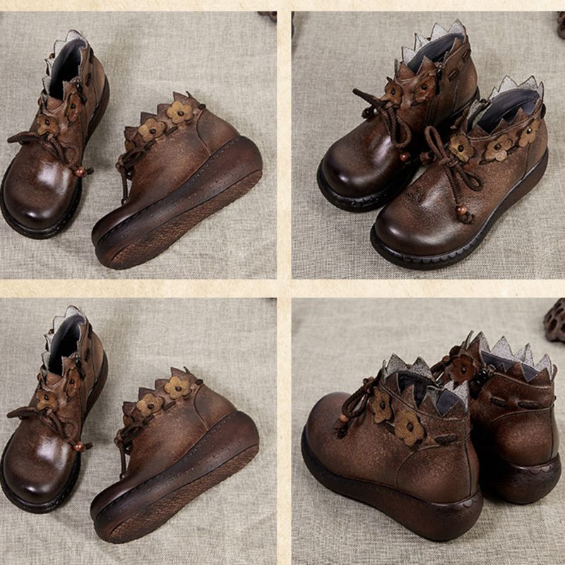 Lace-up Flowers Handmade Retro Boots Damen