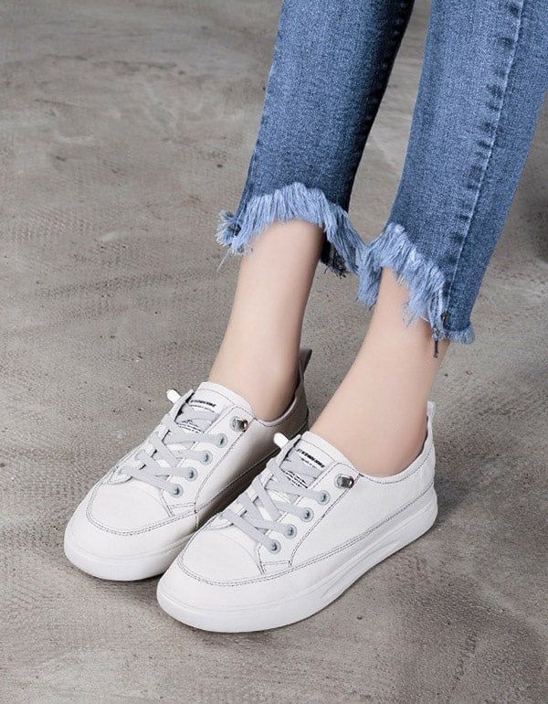 Lässige Ledersneaker Für Damen Weiß