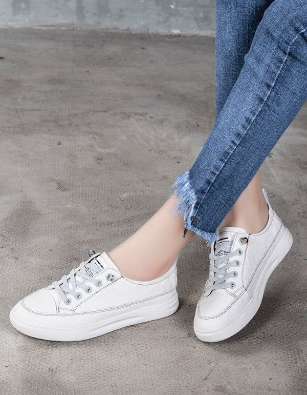 Lässige Ledersneaker Für Damen Weiß