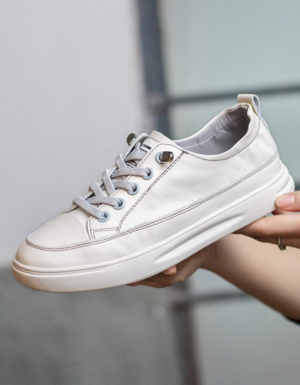 Lässige Ledersneaker Für Damen Weiß