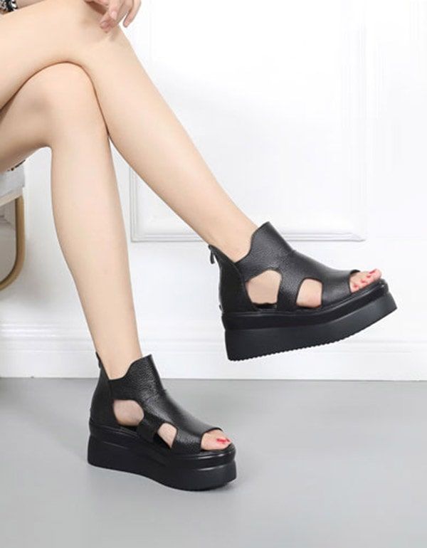 Offene Sommer-plateau-sandalen Schwarz