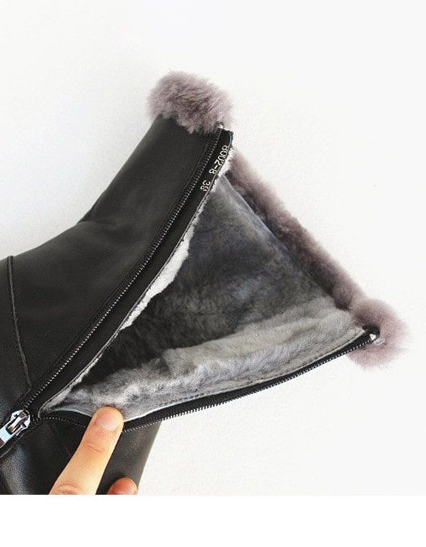 Retro-leder-winterstiefel Zum Schnüren Aus Schafsfell