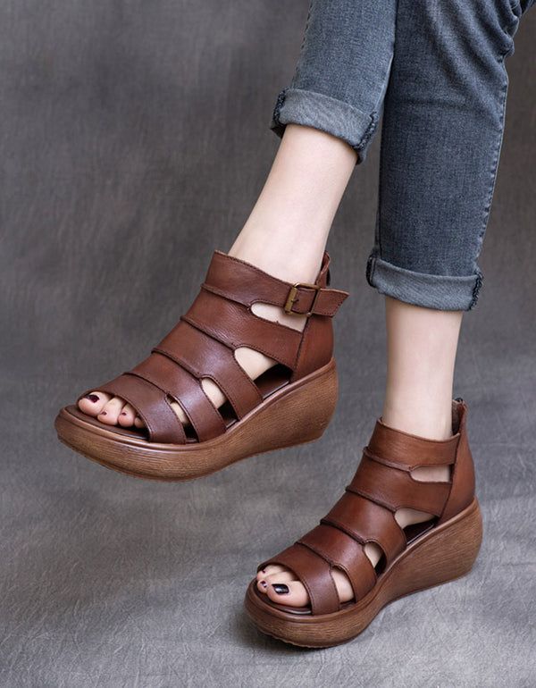 Retro-ledersandalen Mit Knöchelriemchen Für Damen