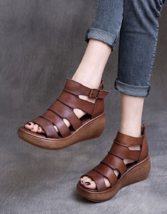 Retro-ledersandalen Mit Knöchelriemchen Für Damen