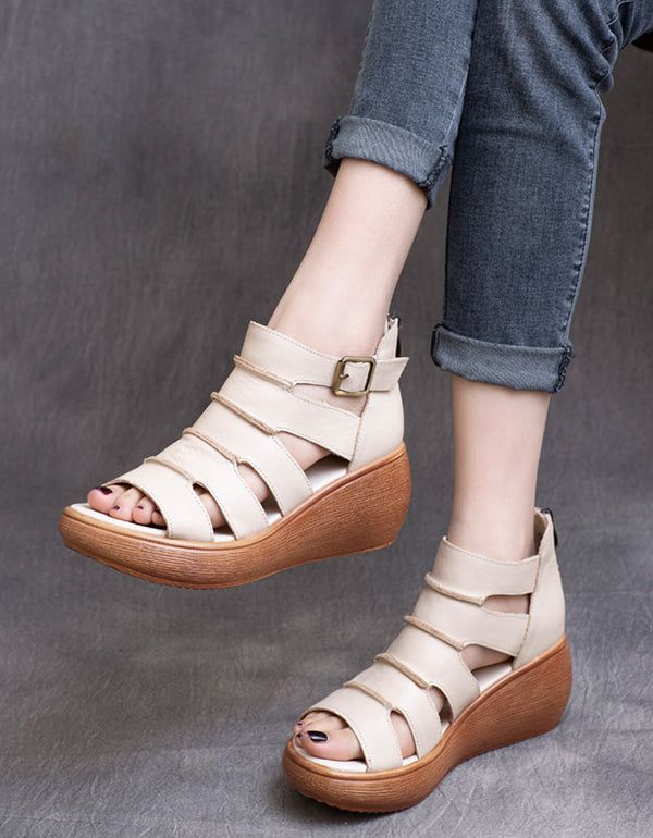 Retro-ledersandalen Mit Knöchelriemchen Für Damen