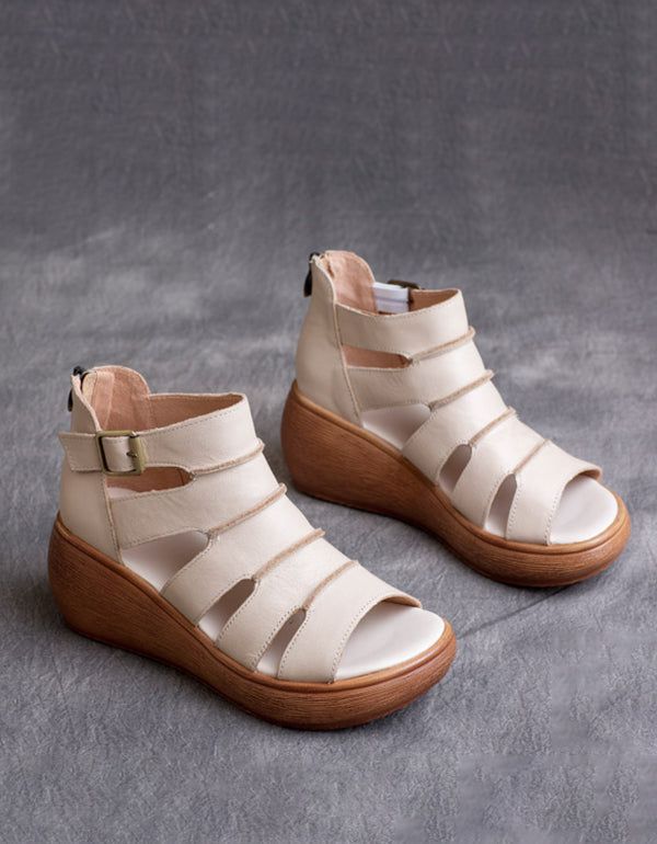 Retro-ledersandalen Mit Knöchelriemchen Für Damen