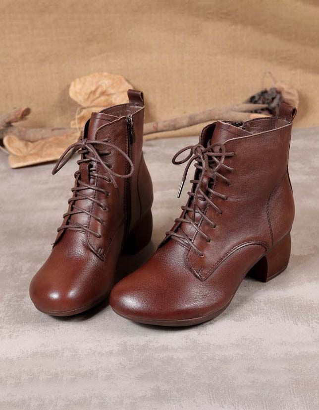 Retro-schnürstiefel Aus Leder Mit Klobigen Absätzen