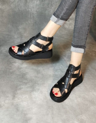 Retro-sommer-riemchensandalen Aus Leder Für Damen