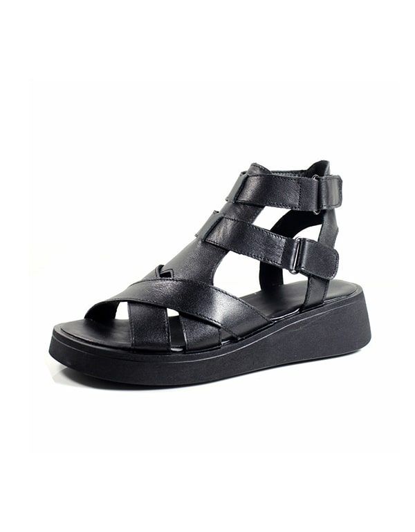 Retro-sommer-riemchensandalen Aus Leder Für Damen