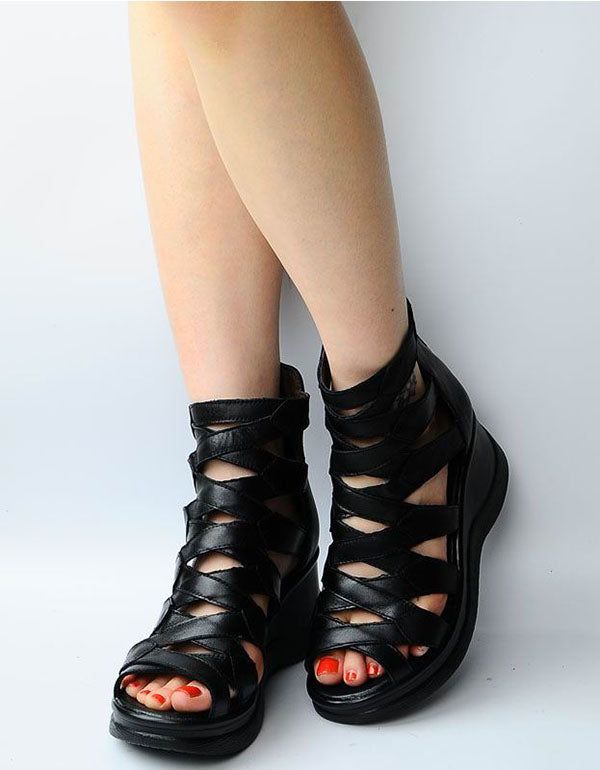 Riemchensandalen Mit Keilabsatz Im Retro-rom-stil