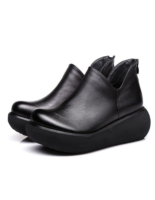 Rutschfester Keilstiefel Aus Retro-leder Für Damen