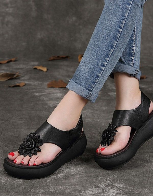 Sommer-flip-flop-sandalen Aus Leder Im Retro-stil