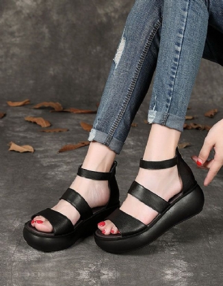 Sommer-ledersandalen Mit Keilabsatz Schwarz