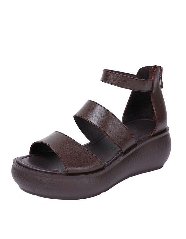 Sommer-ledersandalen Mit Keilabsatz Schwarz