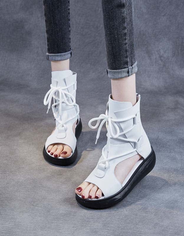 Sommerliche Keilsandalen Mit Cut-out-knöchelschnürung