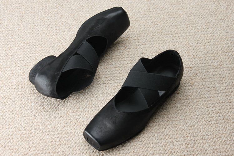 Spring Handmade Cross-strap Square-toe Ballerinas