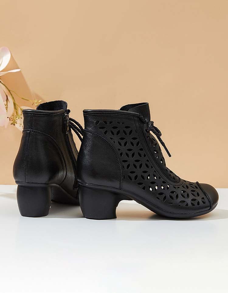 Spring Handmade Retro Hollow Ankle Chunky Boots